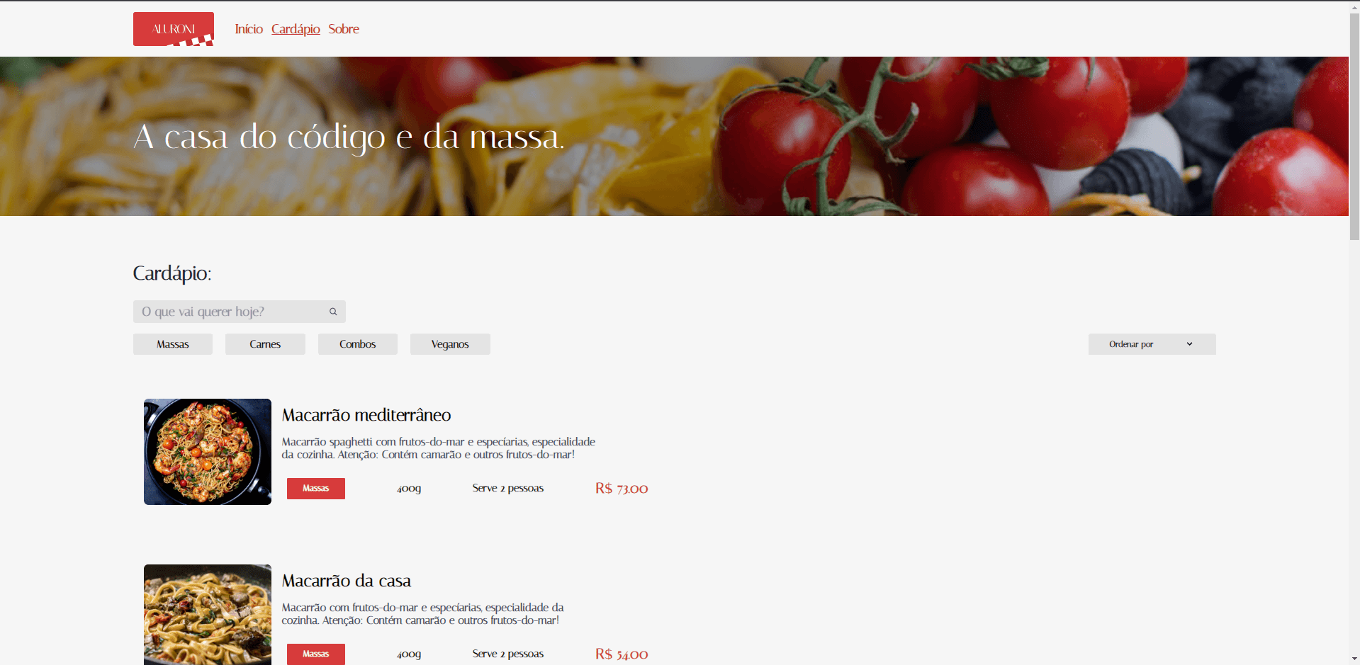 Pre-visualização do projeto Aluroni